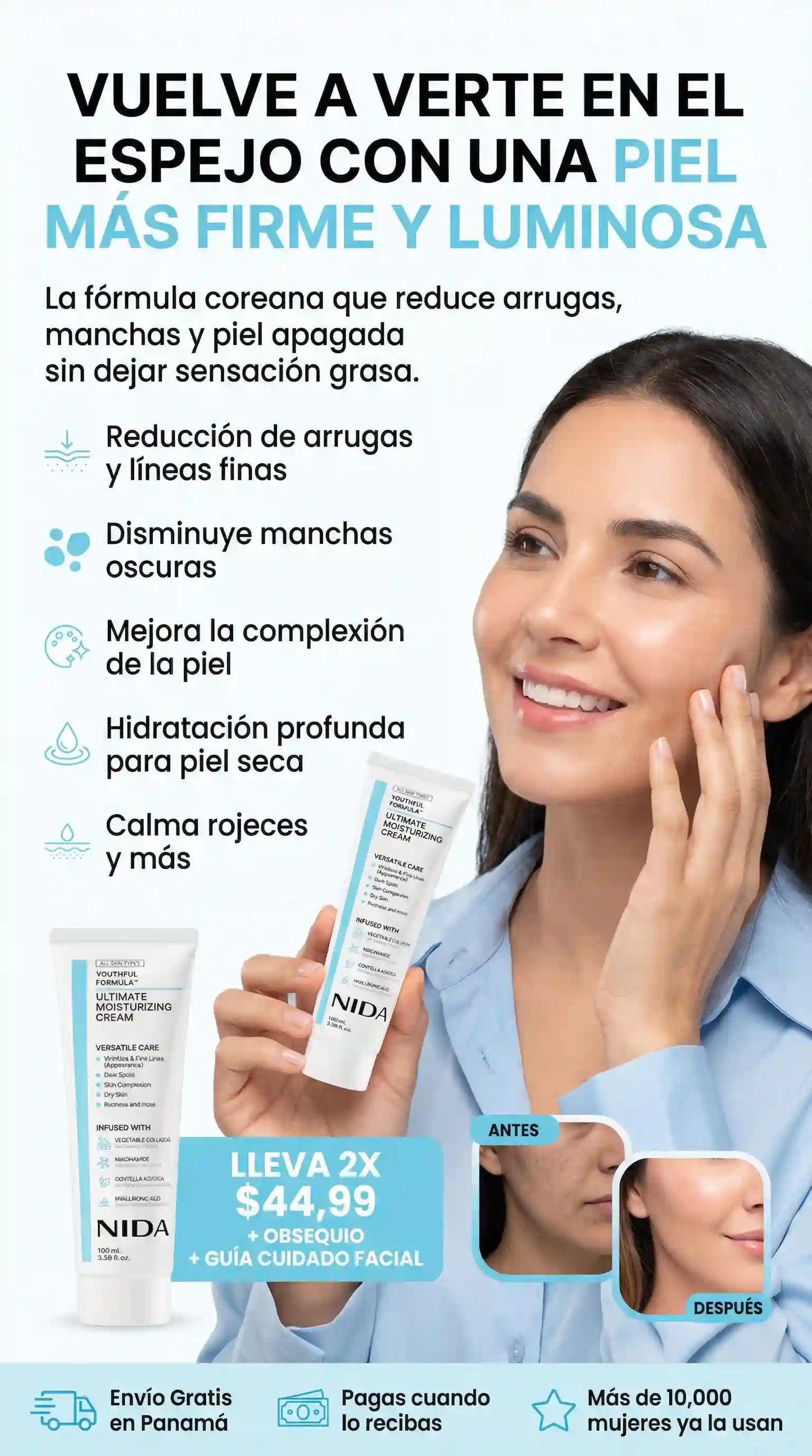 NIDA® Crema Hidratante Anti-Edad Coreana, empieza a cuidar tu piel desde hoy